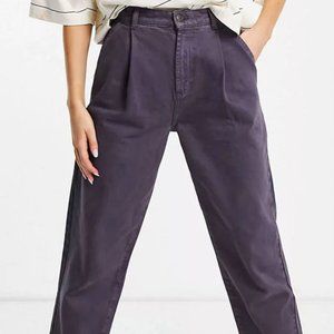 ASOS DESIGN organic denim pleat front peg pants in plum Sz 28